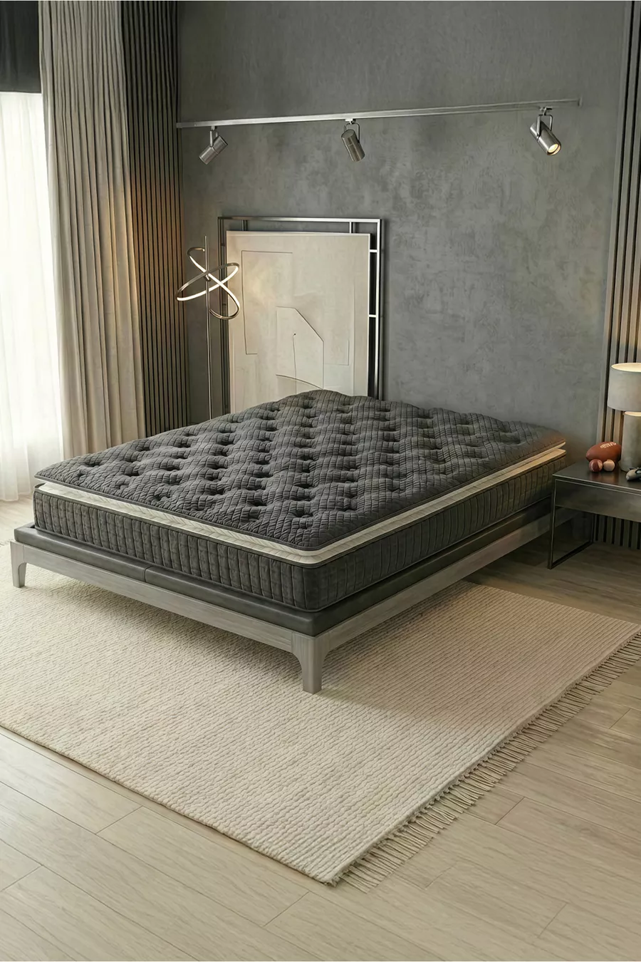 Matelas à ressorts ensachés ultra orthopédique avec soutien lombaire et dorsal, équipé d’un coussin en forme de croissant, ressorts ensachés et tissu en duvet de lapin
