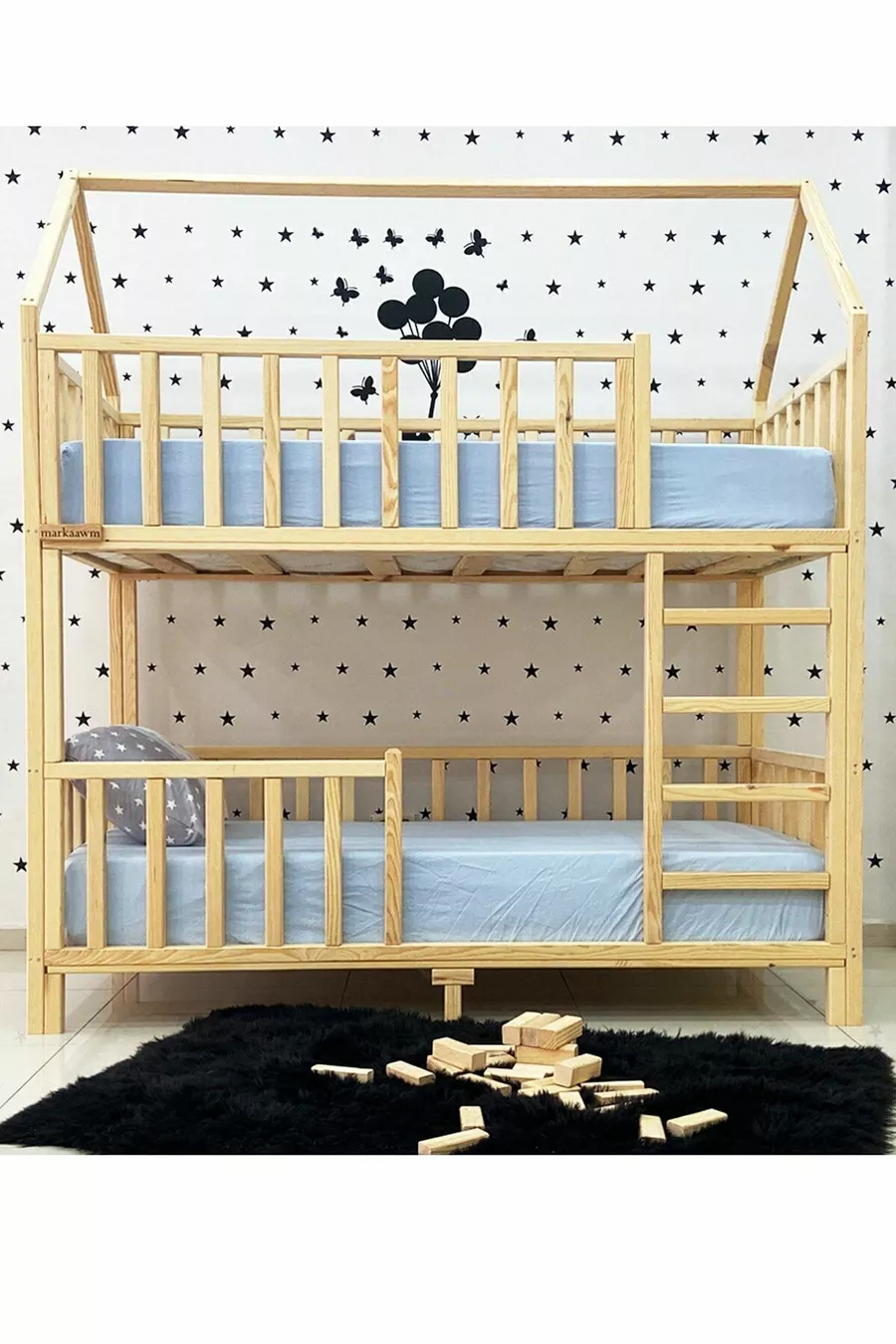Lit superposé Montessori en bois avec toit Markaawm