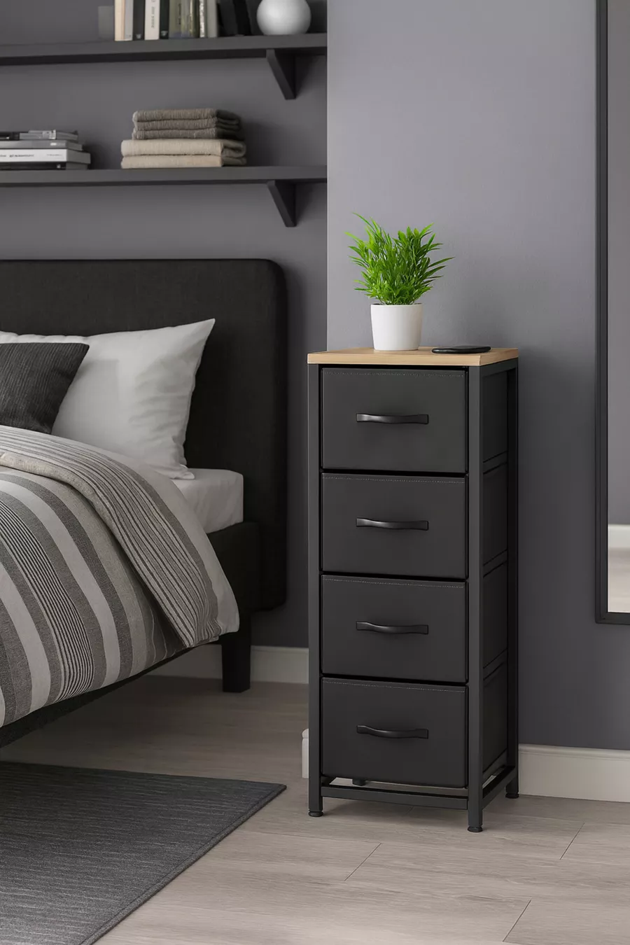 Commode à 4 tiroirs Organisateur de chambre à coucher Armoire à jouets en cuir avec tiroirs pour enfants