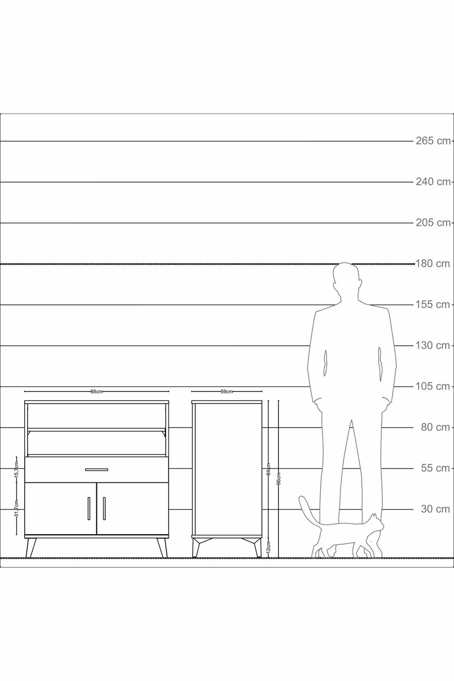 Commode Kronos 3 étagères 1 tiroir 2 portes Pin-Gris