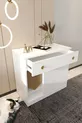 Litière pour chat en bois MONA avec tiroir - couvercle verrouillable - tissu d'entrée inclus - bac à litière non inclus - BLANC