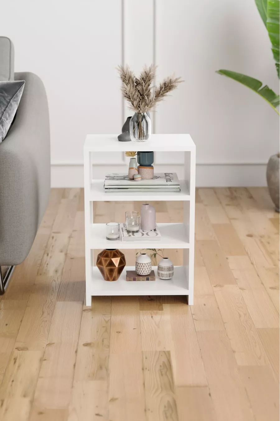 Table de chevet à 4 étagères, table de chevet pour chambre à coucher, table de chevet avec compartiments, table de chevet de chevet