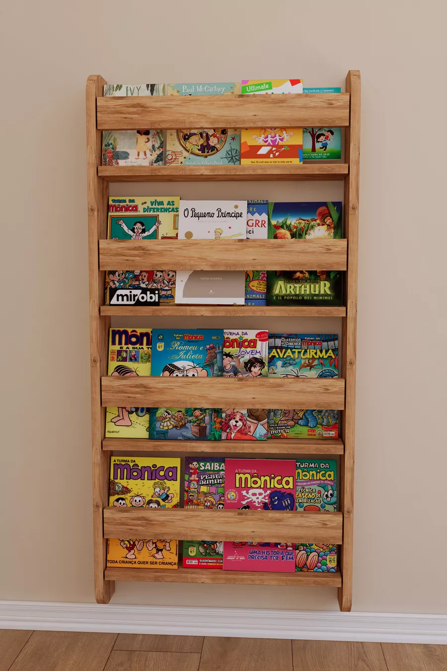 Bibliothèque Montessori Lino à 4 étagères pour enfants, bibliothèque éducative pour chambre d'enfant, en pin Atlantique