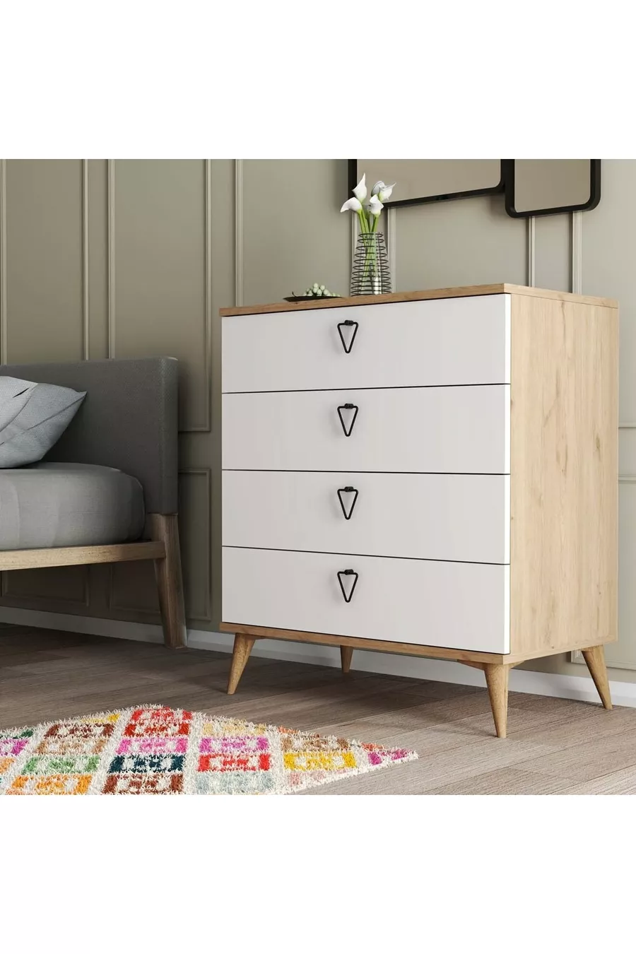 Commode à 4 tiroirs Versace avec panier - Blanc