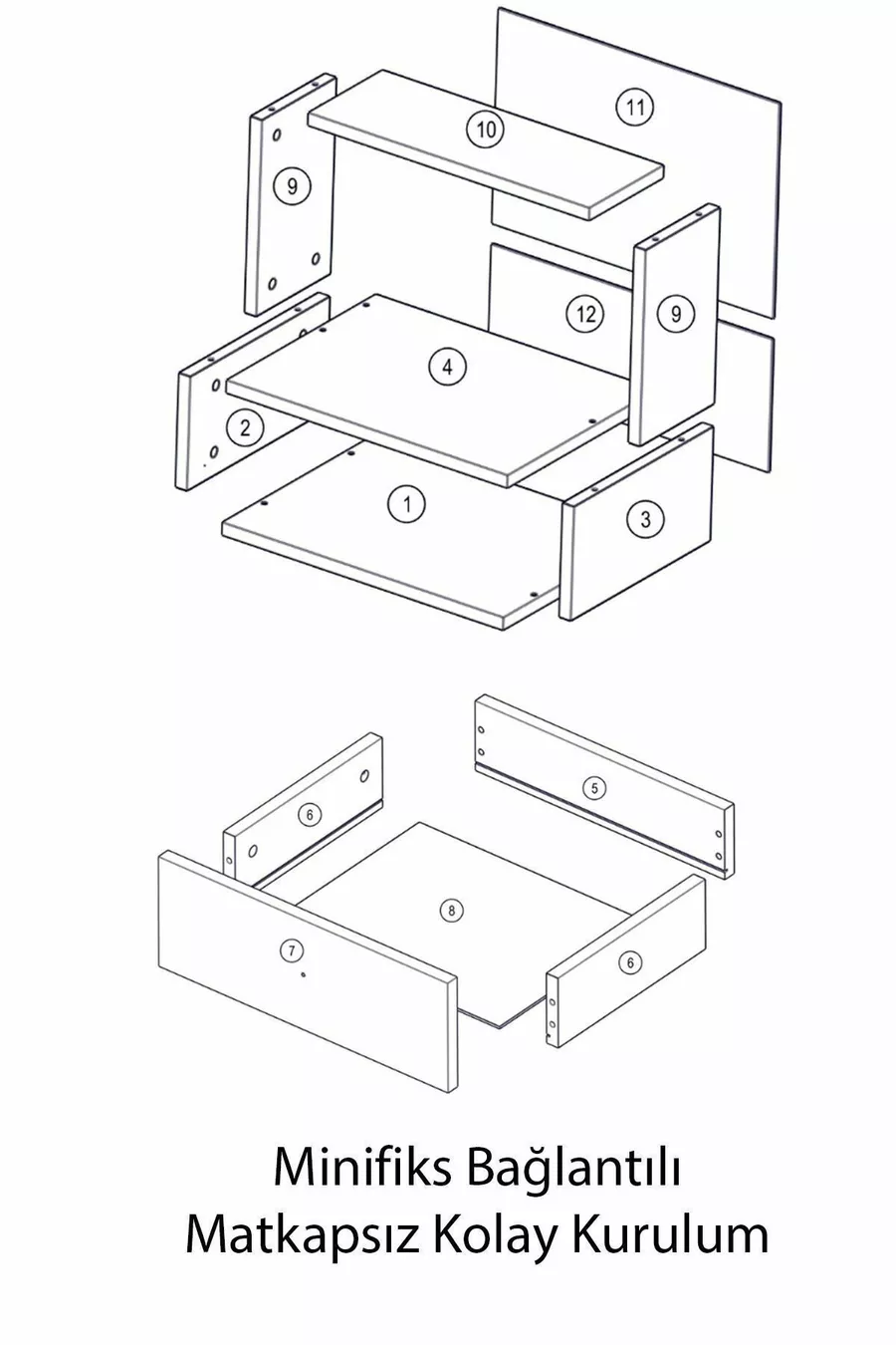 Table de chevet blanc brillant Cordoba avec tiroir et étagère pour chambre à coucher
