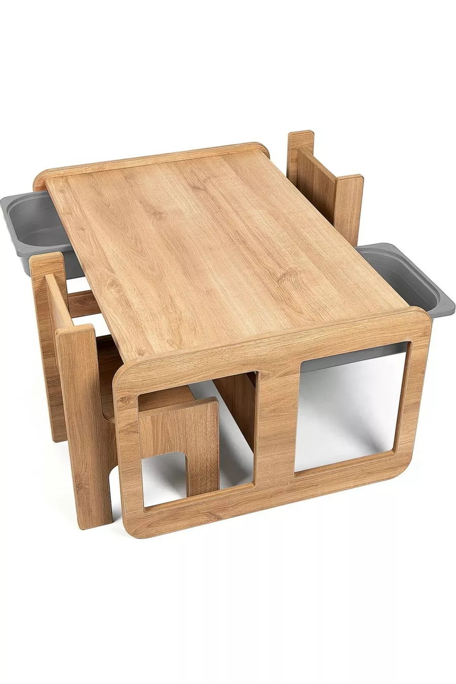 Table enfant pour 2 personnes – MDF Noyer - Gris avec tiroir