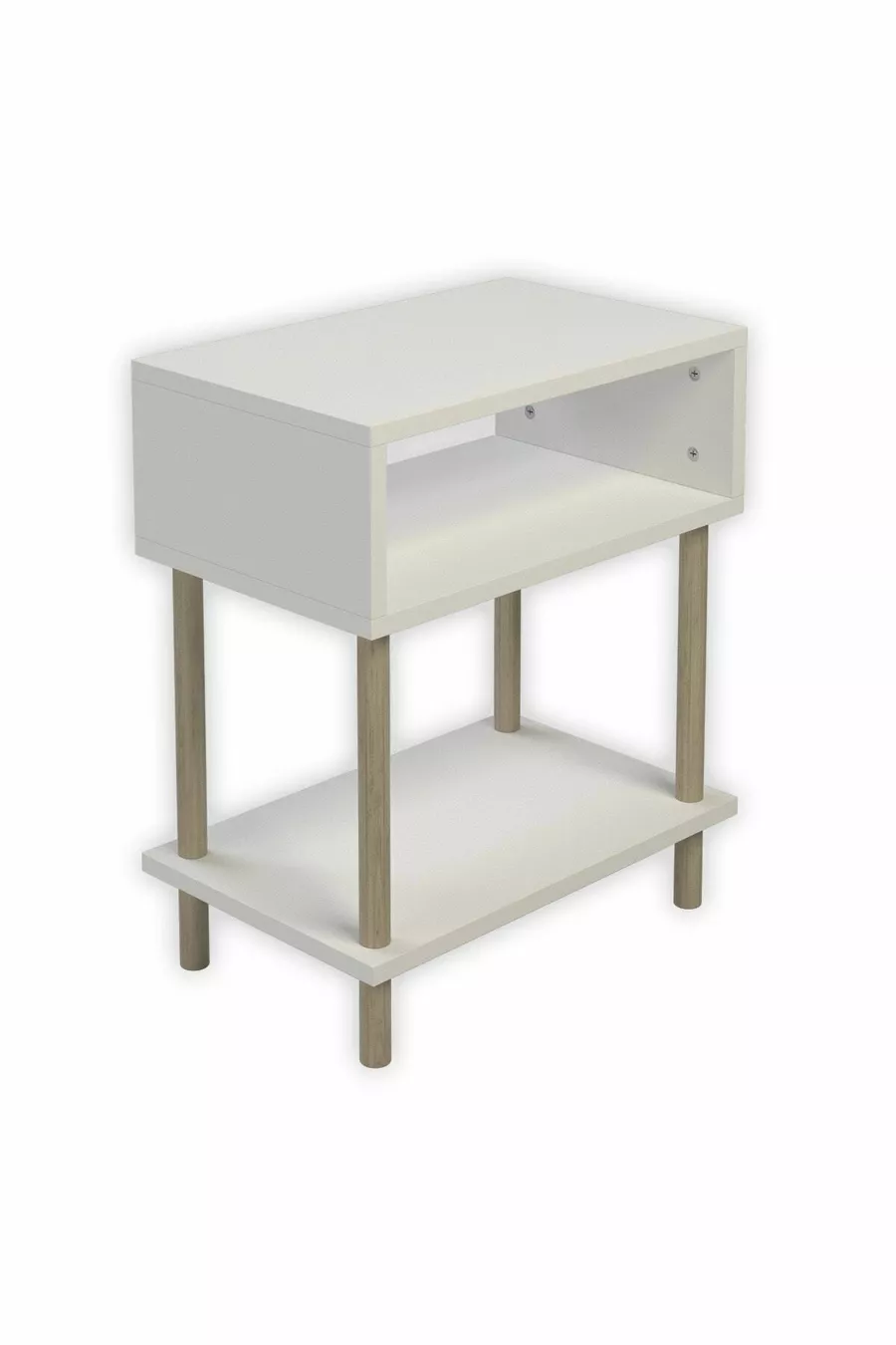 Table de chevet moderne à 2 étagères pour chambre à coucher, organisateur de chevet sur pieds en bois - Blanc