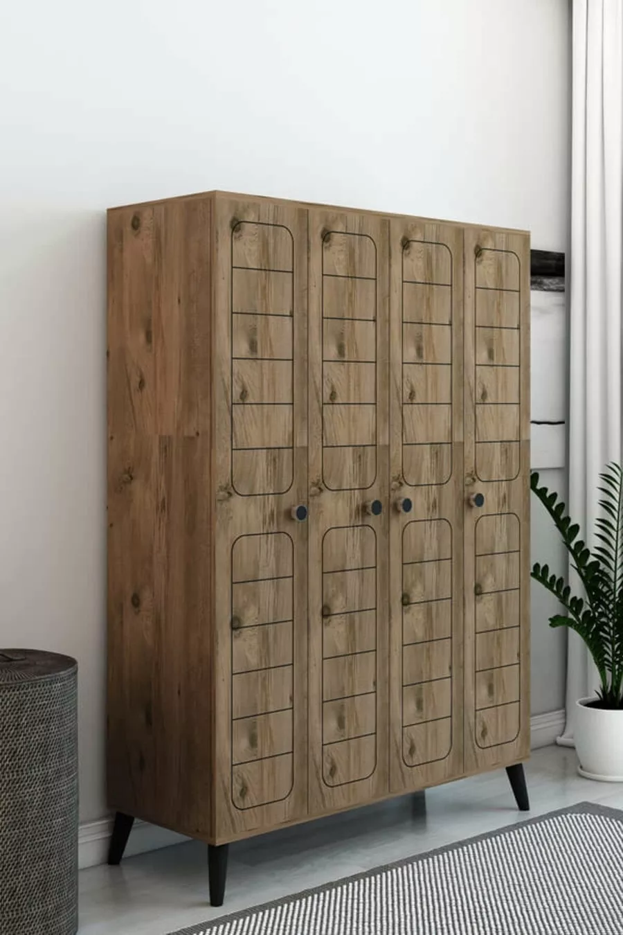 Armoire à quatre portes Atlas et penderie modèle moderne rayé  cm