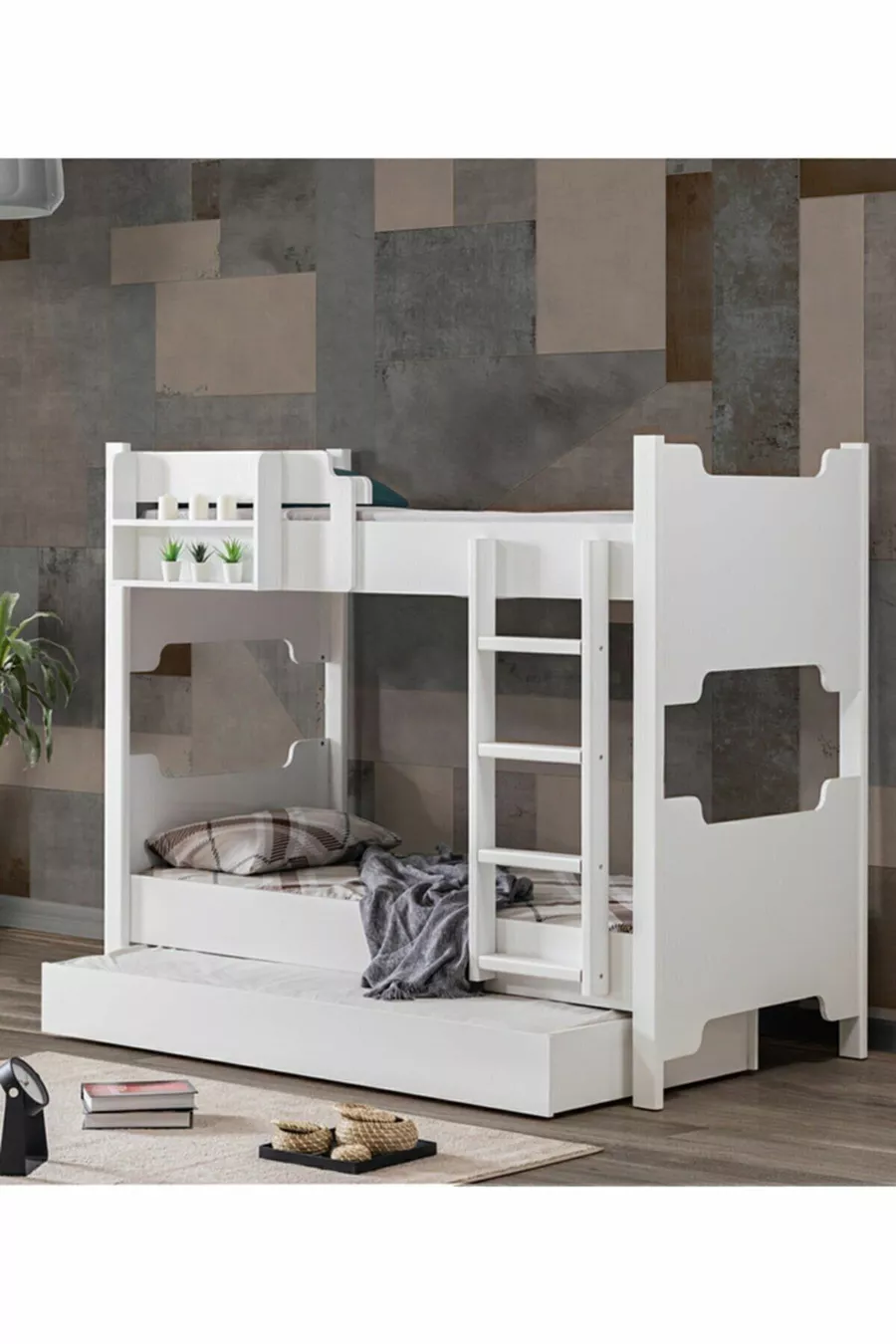 Lits superposés en profil MDF, lit superposé modulable Eurasia avec 3 matelas confort