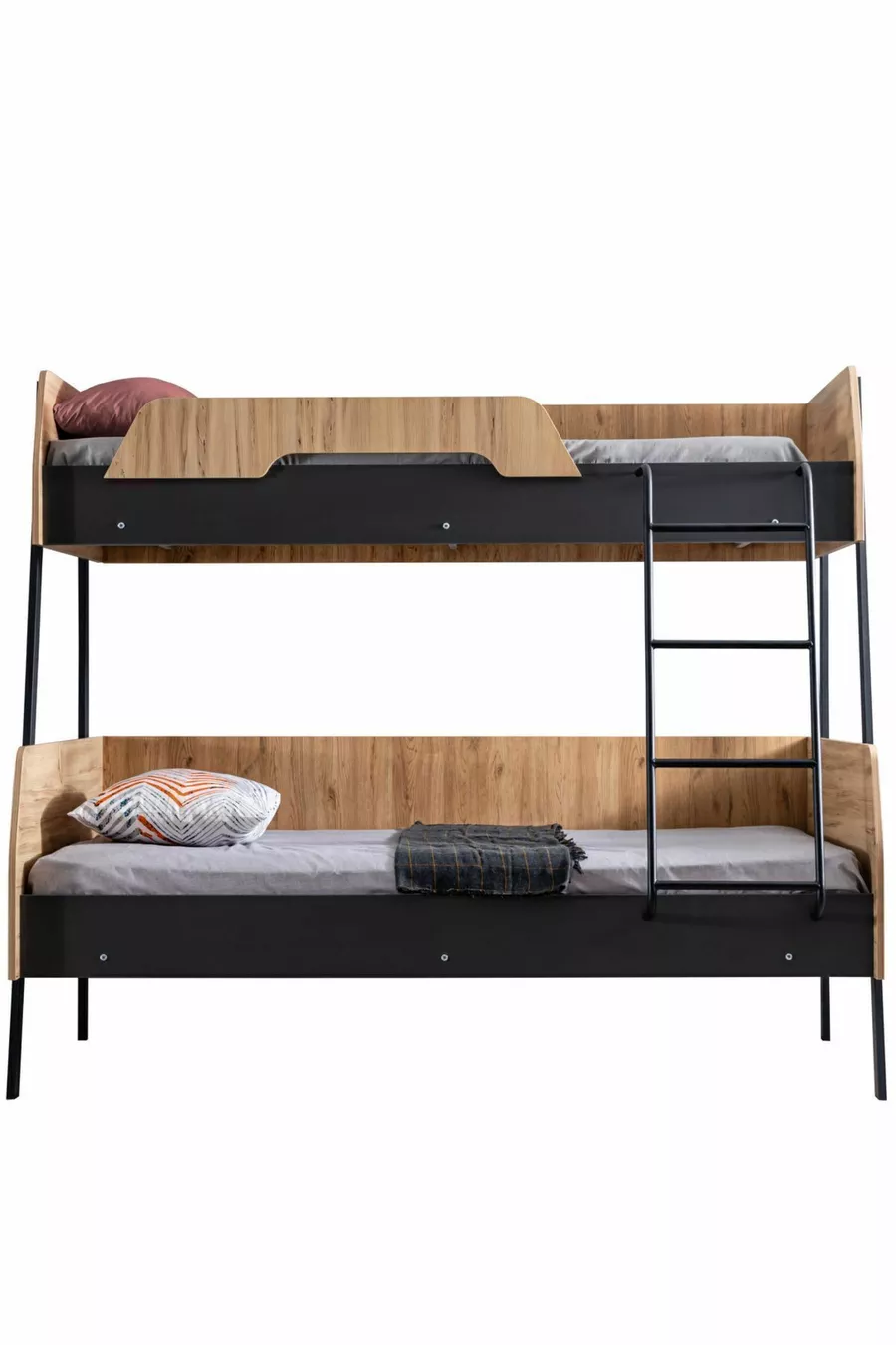 Lit superposé, Lit superposé double large Alba, cm - cm - Noyer-Anthracite + 2 matelas Comfort