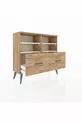 Commode Arges 4 étagères 2 tiroirs Pin-Pierre de Lune/Pin