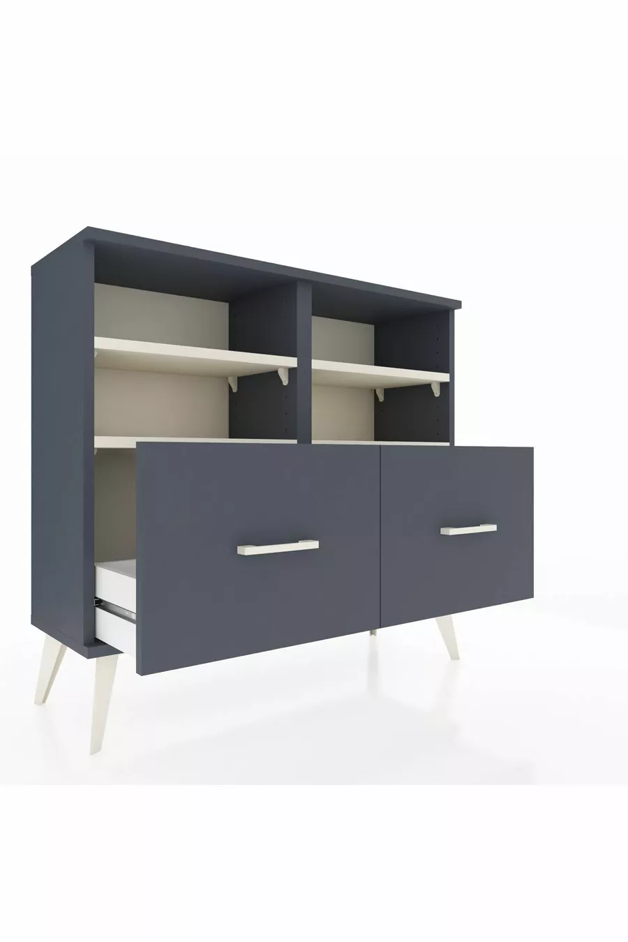 Commode Arges 4 étagères 2 tiroirs Anthracite-Silex/Anthracite