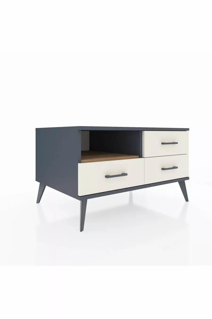Commode Kronos à une étagère et 3 tiroirs Anthracite-Sapin/Mer de pierre