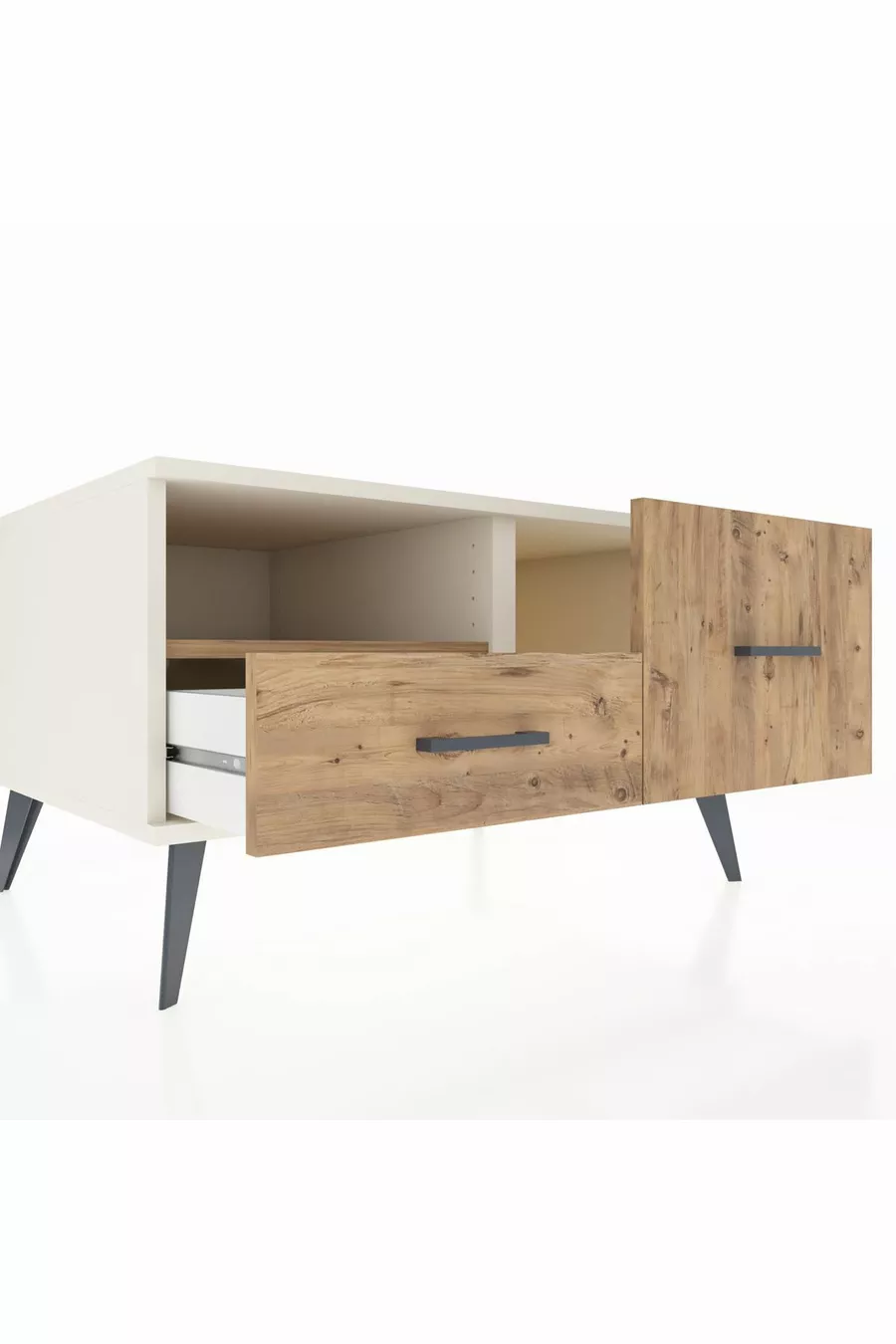 Commode Kronos avec une étagère et 2 tiroirs, Pierre de Lune - Pin