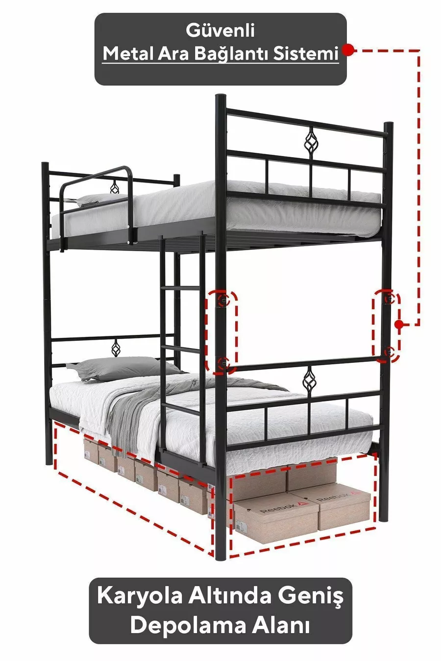 Koza Ranza Lits Superposés en Métal Noir Compatibles avec Matelas, Séparables