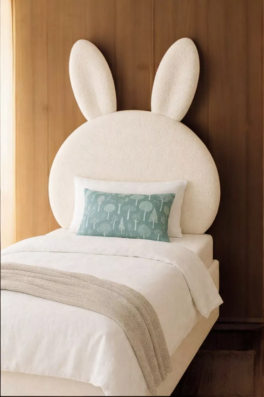 Tête de lit, peluche blanche, tête de lit simple, tête de lit en peluche de lapin