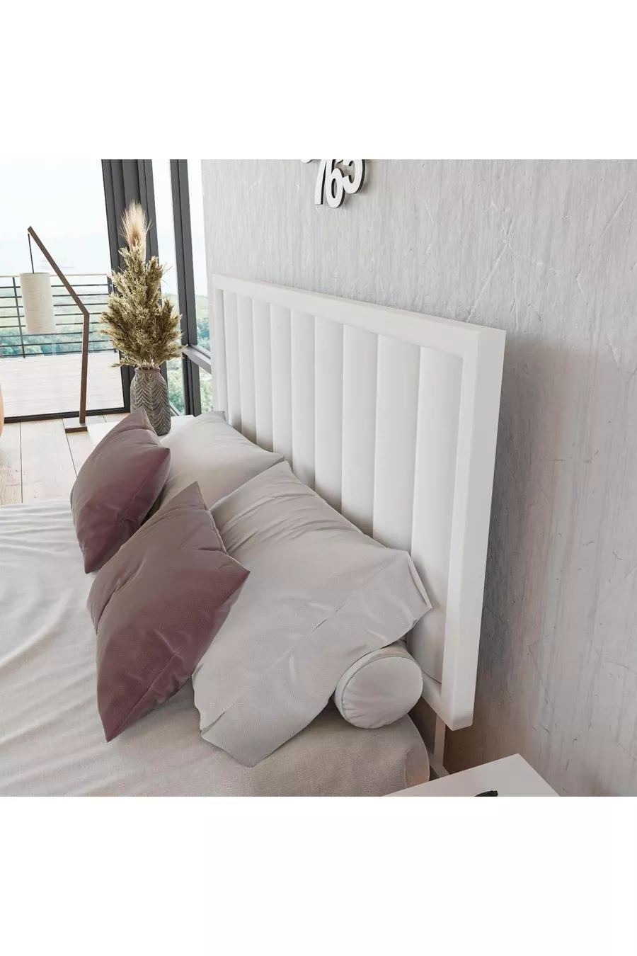 Tête de lit simple en bois couleur blanche modèle Hüma (VERTICAL)