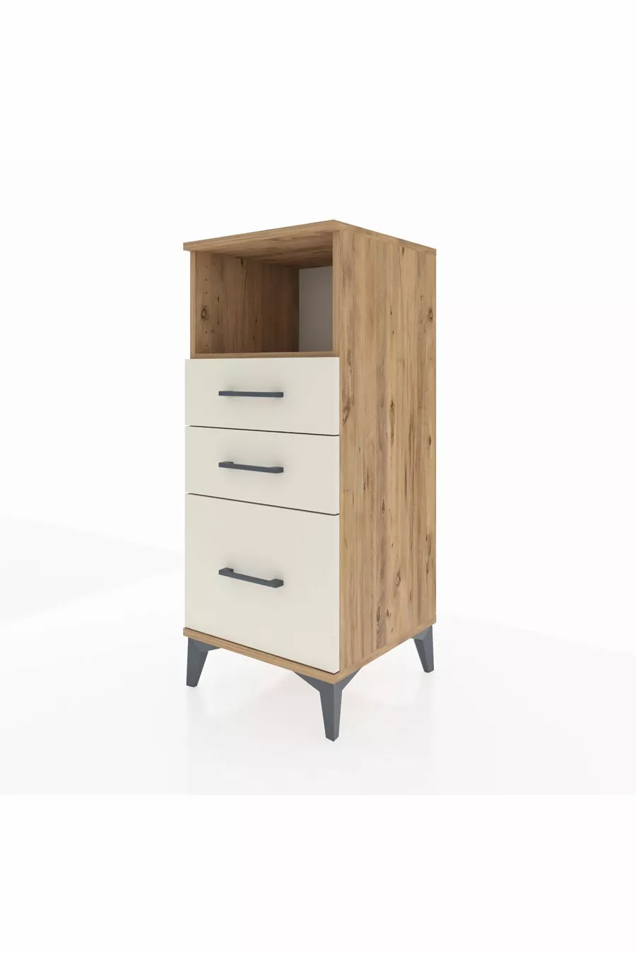 Commode Hyperion à une étagère et 3 tiroirs Pin-Pierre de Lune