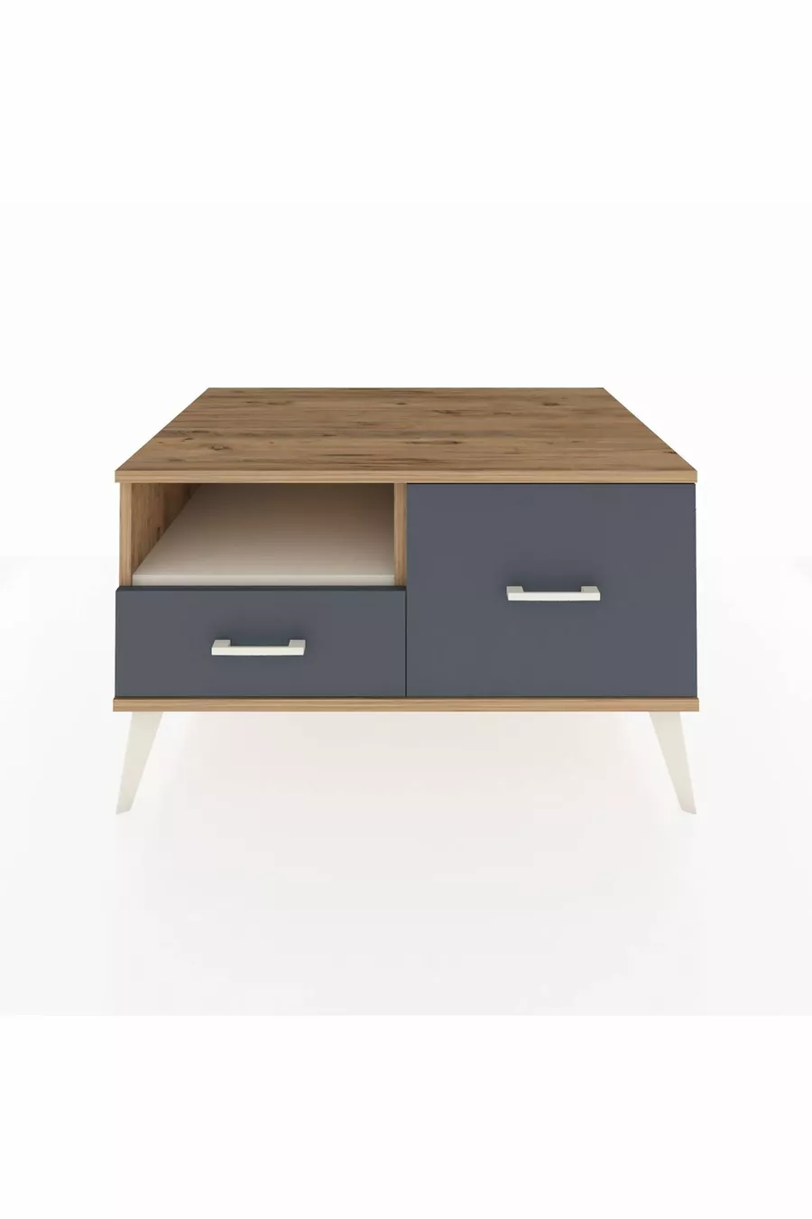 Commode Kronos à une étagère et 2 tiroirs Pin-Pierres d'ardoise/Anthracite