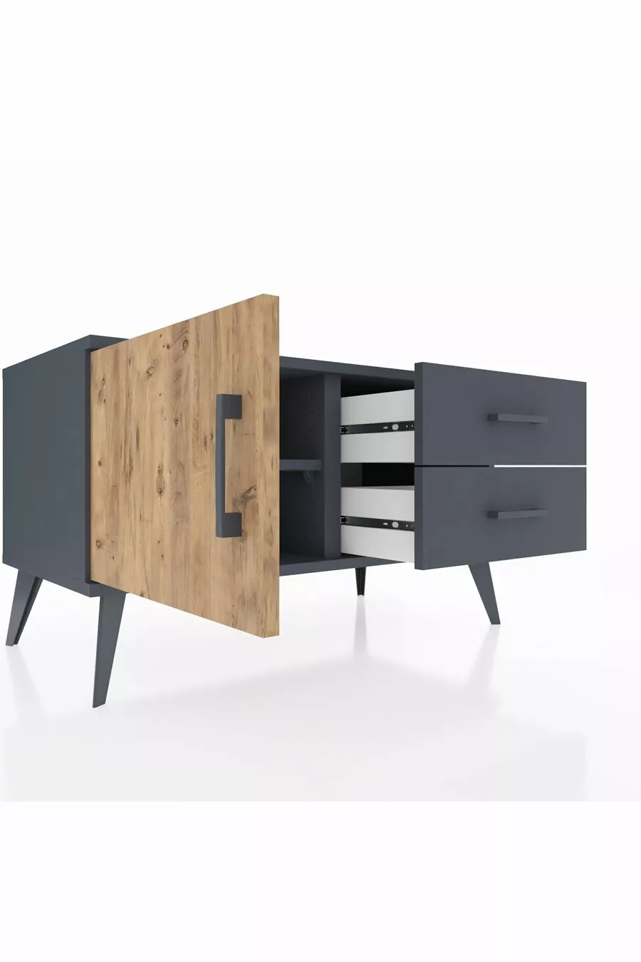 Commode Hyperion à une étagère, 2 tiroirs et une porte, Anthracite-Sapin/Anthracite