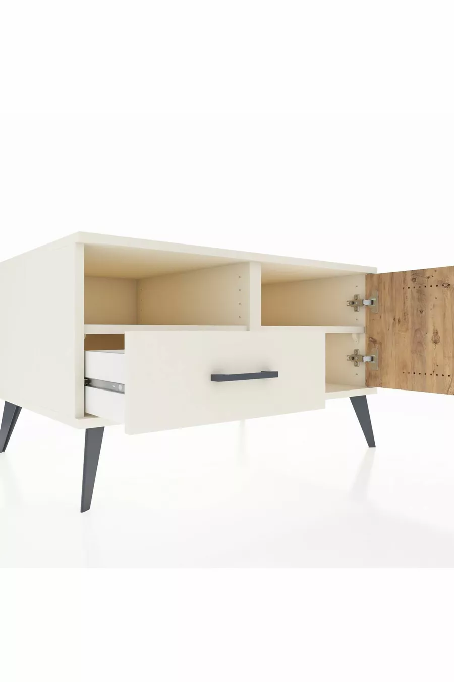 Commode Kronos avec 2 étagères, 1 tiroir et 1 porte, couleur Pierre de lune/Pin