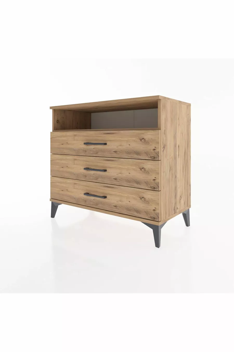 Commode Hyperion à un seul étagère et 3 tiroirs en pin-pin