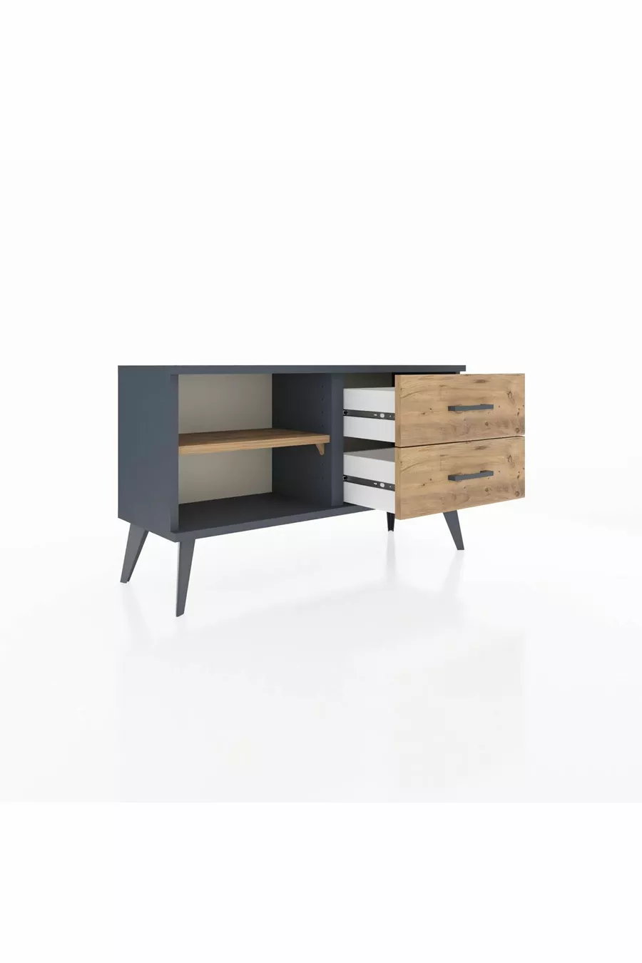 Commode Arges à une étagère et 2 tiroirs Anthracite-Pin