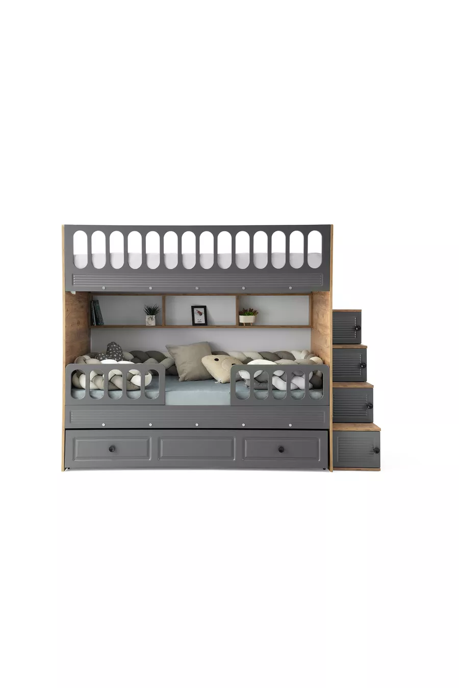 Lit superposé avec volet / Installation gratuite / 100% MDF / 2 matelas à ressorts en bambou / 2 ensembles de linge de lit offerts
