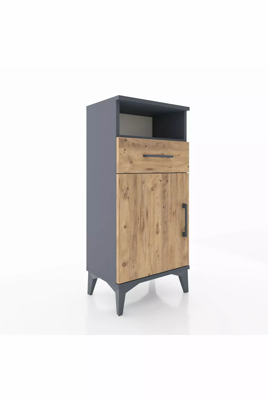 Table de chevet Arges avec 2 étagères, 1 tiroir et 1 porte, anthracite-pin