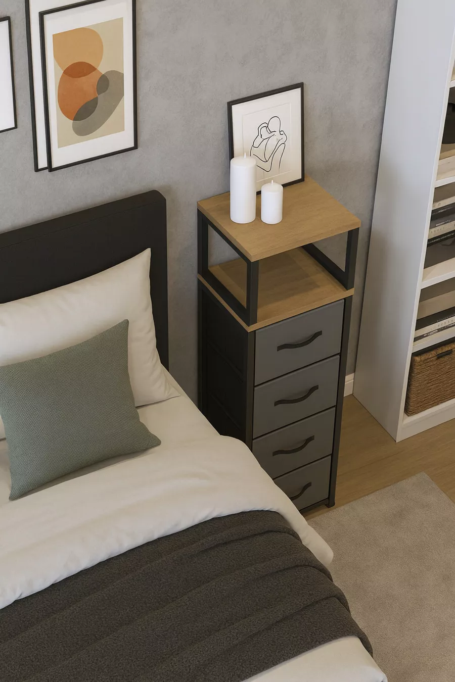 Commode à 2 étagères et 4 tiroirs en cuir, commode à tiroirs en cuir, organisateur polyvalent pour chambre à coucher