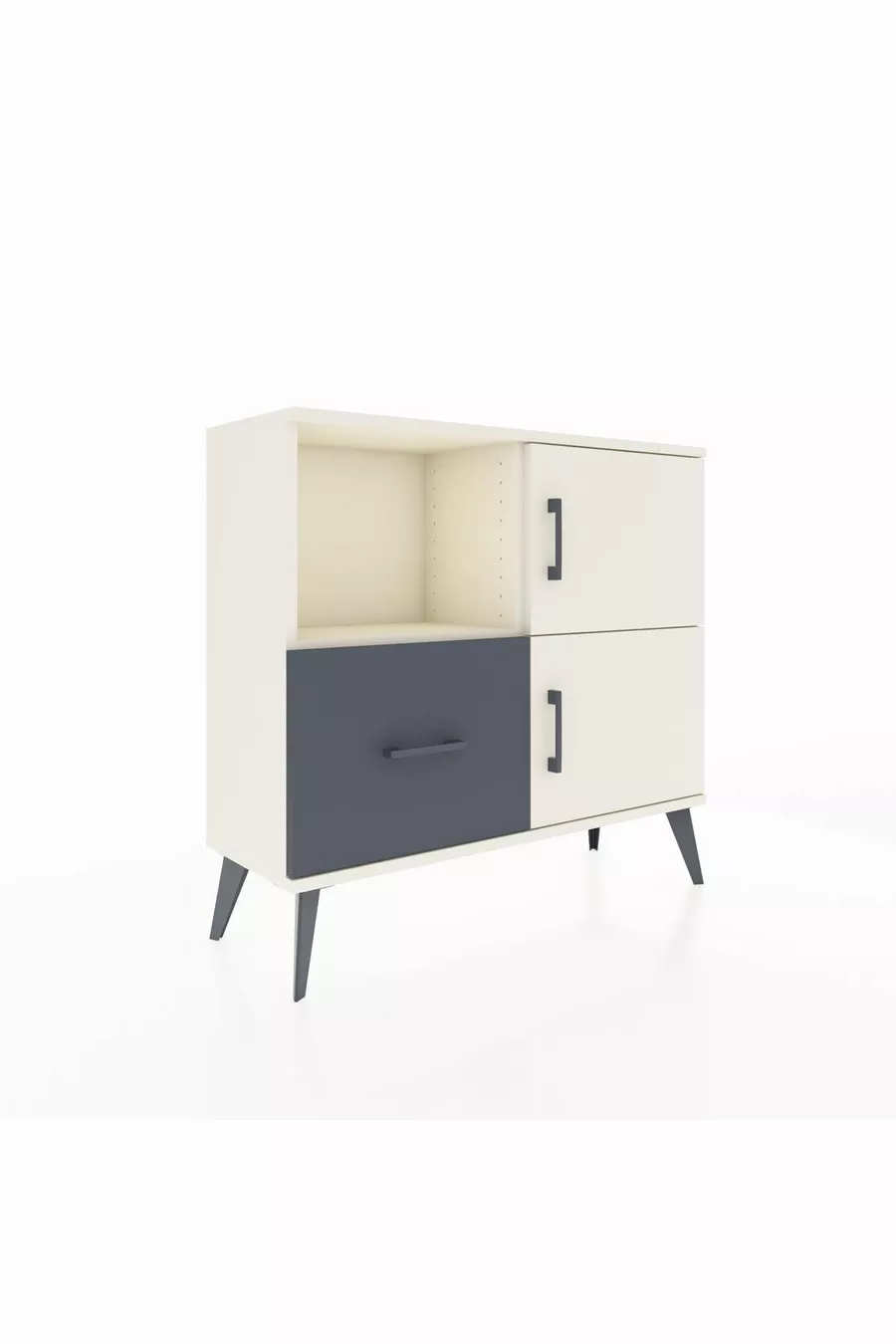 Commode Arges à 2 étagères, 1 tiroir, 2 portes, Pierre de lune/Anthracite