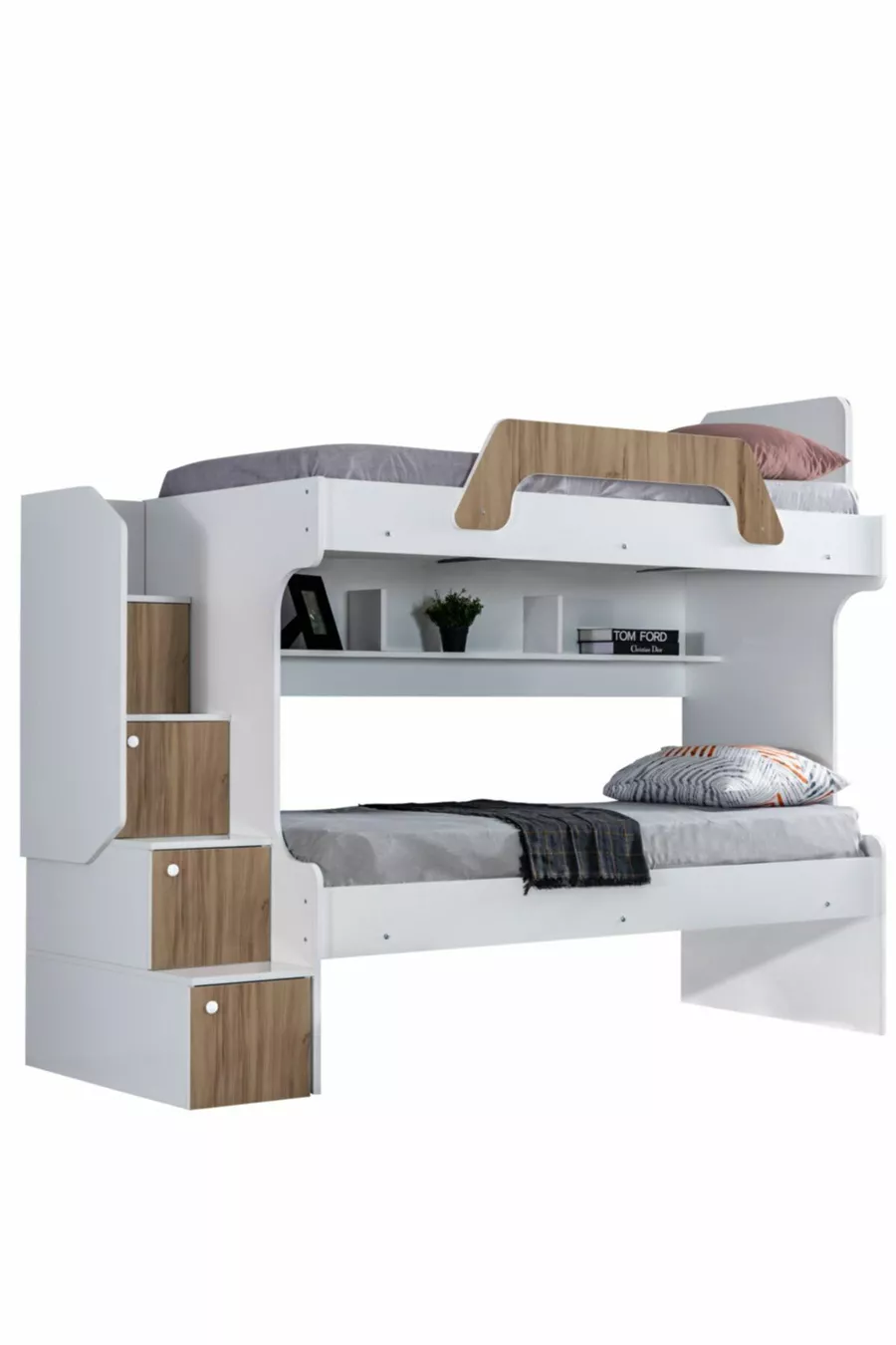 Lits superposés, Lot de 2 lits superposés Inci - Noyer 2 Matelas Comfort