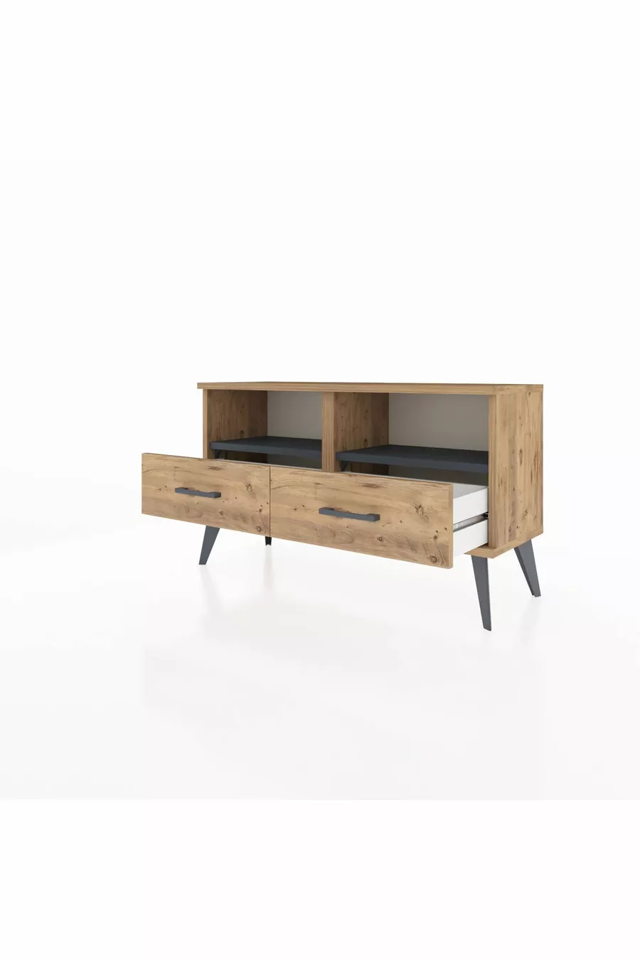 Commode Arges 2 étagères 2 tiroirs Pin-Anthracite/Pin