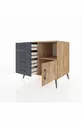 Commode Kronos à une étagère, 4 tiroirs et une porte, Pin-Pin/Anthracite