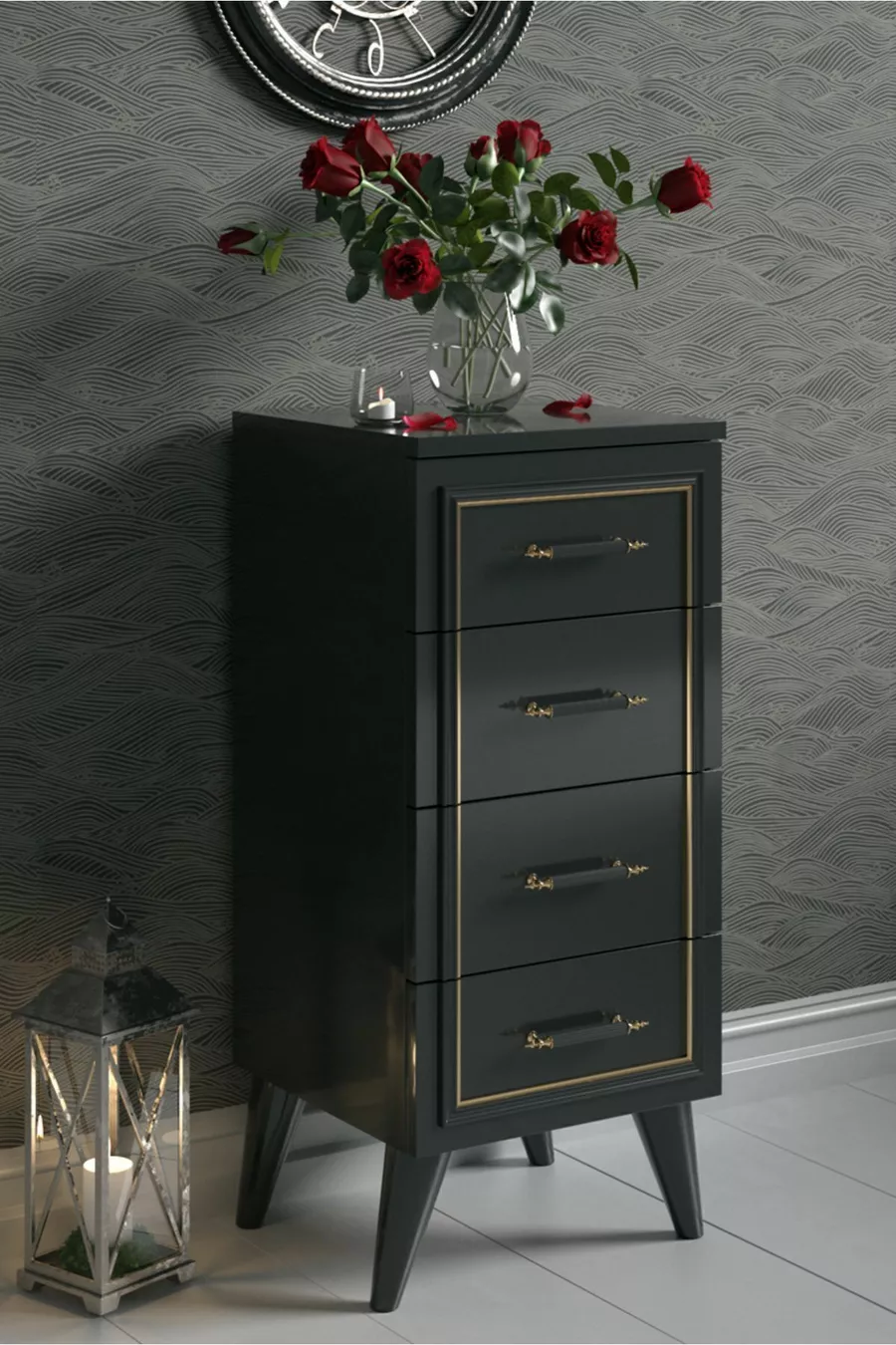 Commode noire en MDF Joi à 4 tiroirs
