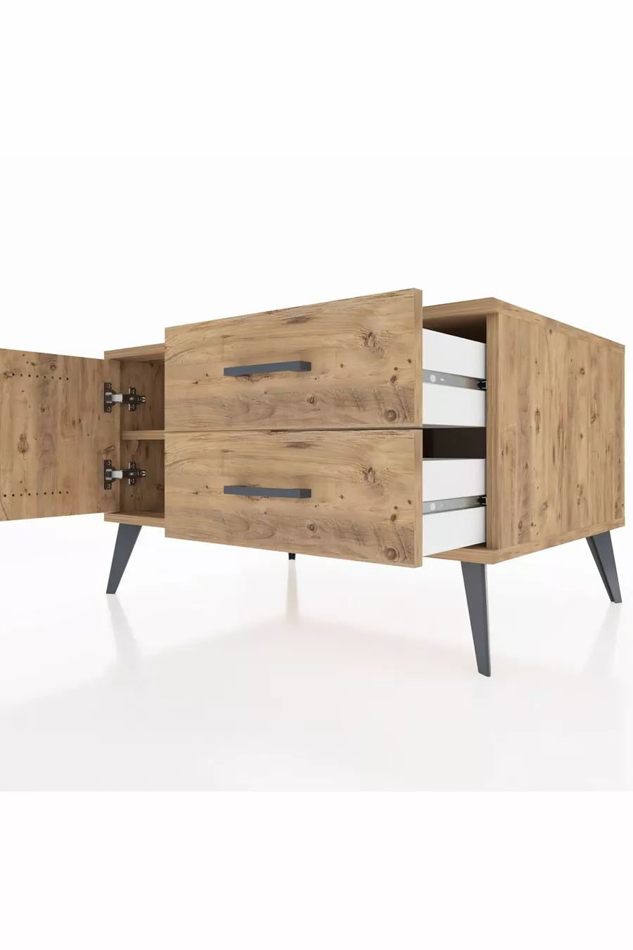 Commode Kronos avec une étagère, 2 tiroirs et une porte, pin sur pin