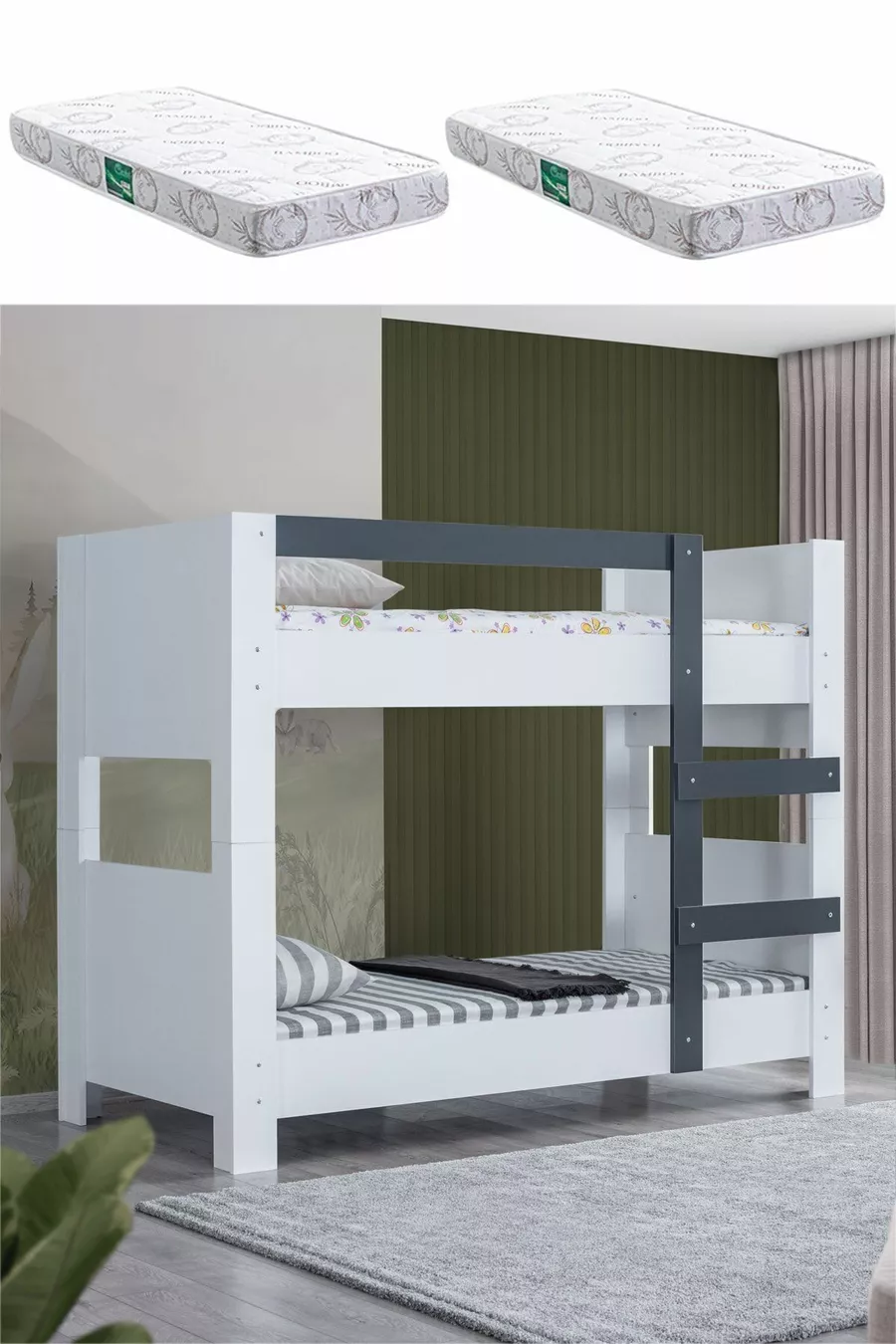Lit superposé Ranza, Açelya démontable + 2 matelas Comfort