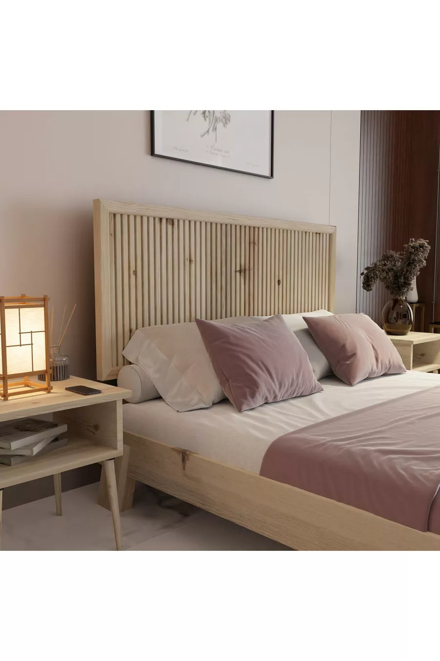 Tête de lit unique en bois naturel Alaz (VERTICALE)