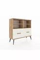 Commode Arges 4 étagères 2 tiroirs Pin-Pin/Marbre blanc