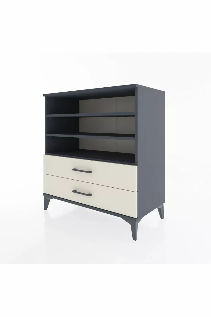 Commode Hyperion 3 étagères 2 tiroirs Anthracite-Pierre de Lune