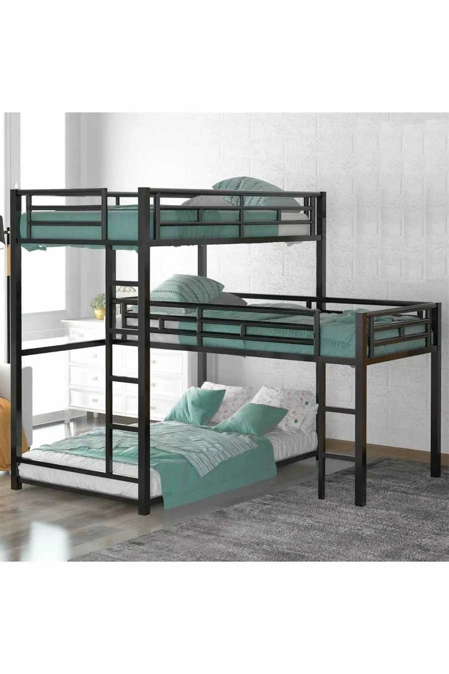 Lit superposé moderne pour trois personnes, design moderne