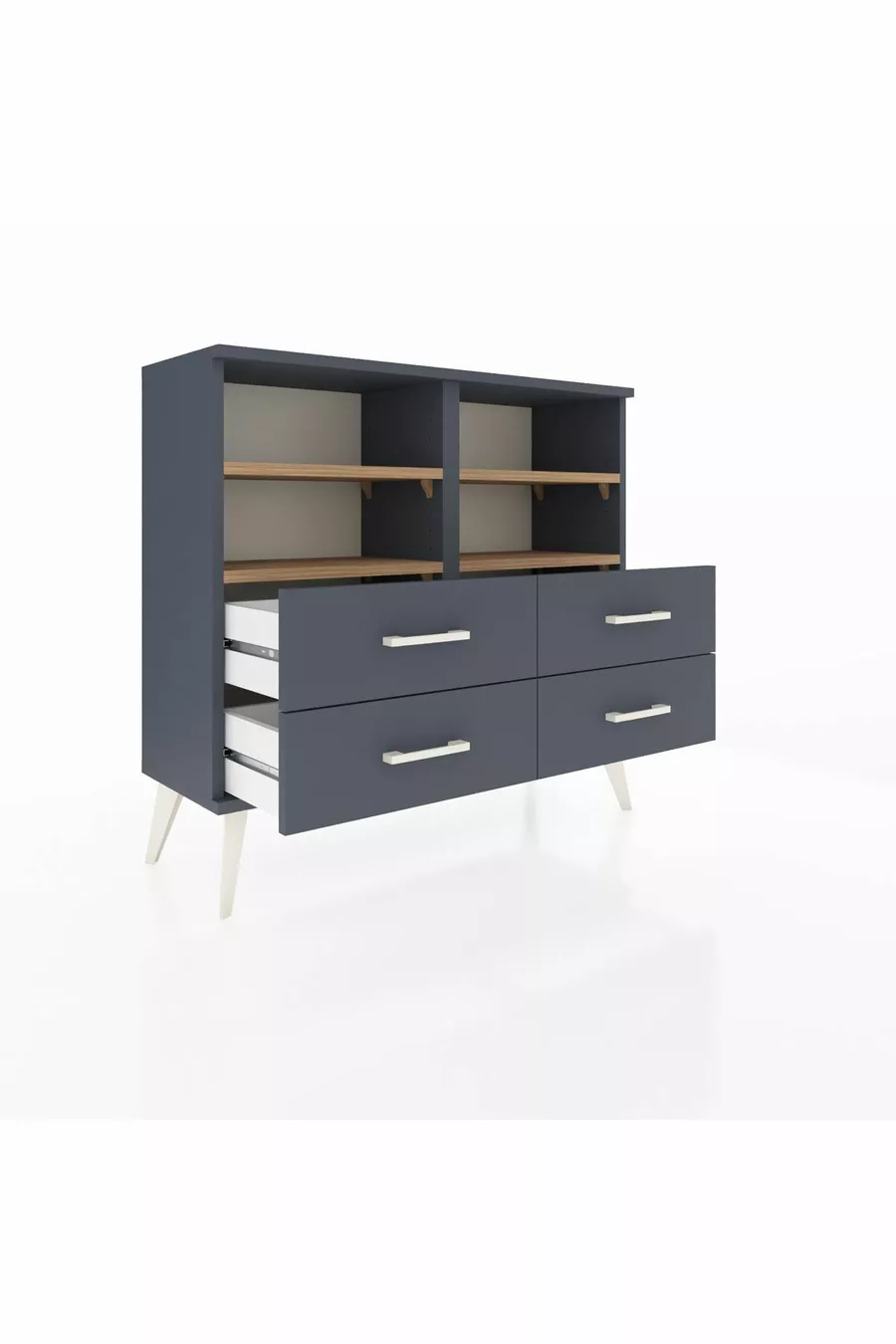 Commode Arges 4 étagères 4 tiroirs Anthracite-Sapin/Anthracite