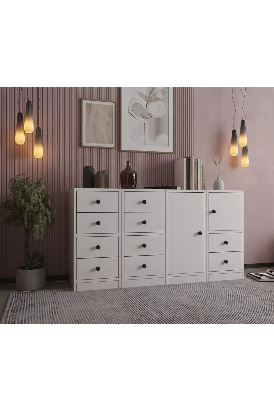 Commode avec tiroirs et armoire blanche Cm -Ç