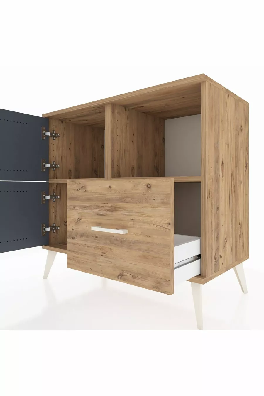 Commode Hyperion 2 étagères 1 tiroir 2 portes Pins-Anthracite/Pins