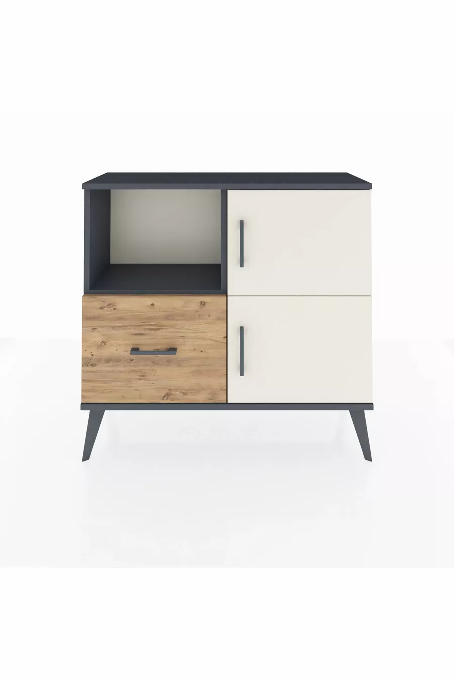 Commode Arges à 2 étagères, 1 tiroir, 2 portes, Anthracite-Pierre de Lune/Pin