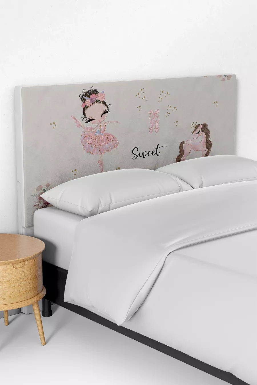 Housse de tête de lit pour enfant avec motif fille ballerine beige et licorne