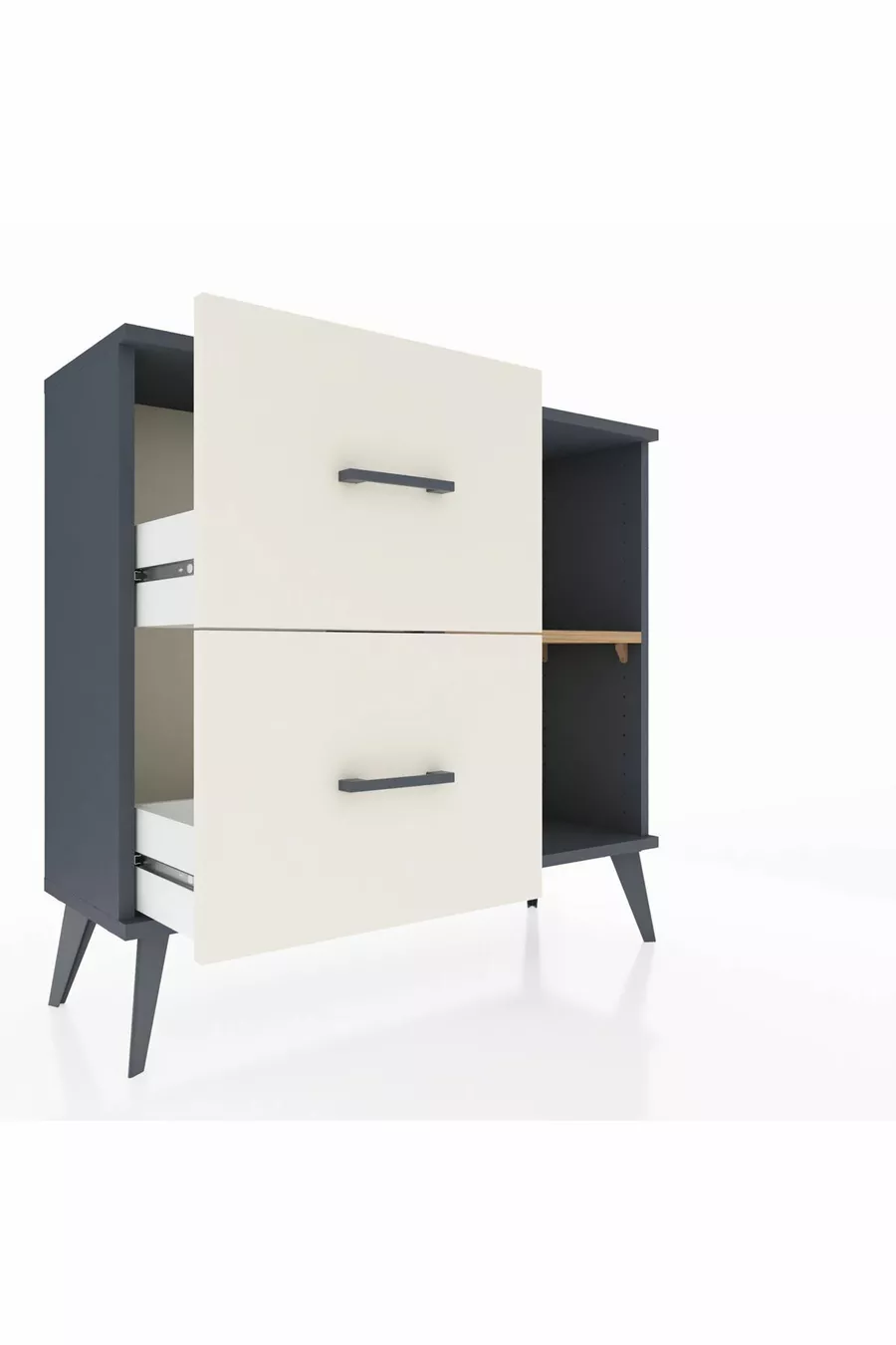 Commode Arges à une étagère, 2 tiroirs, Anthracite-Sapin/Mer de pierre