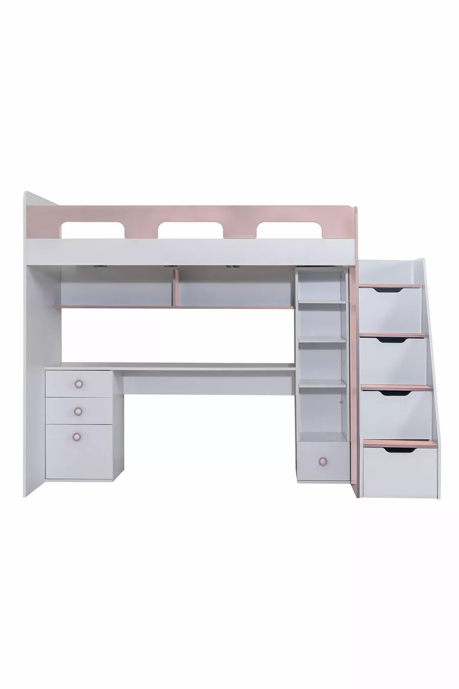 Lit superposé, bureau et bibliothèque Troya - Rose
