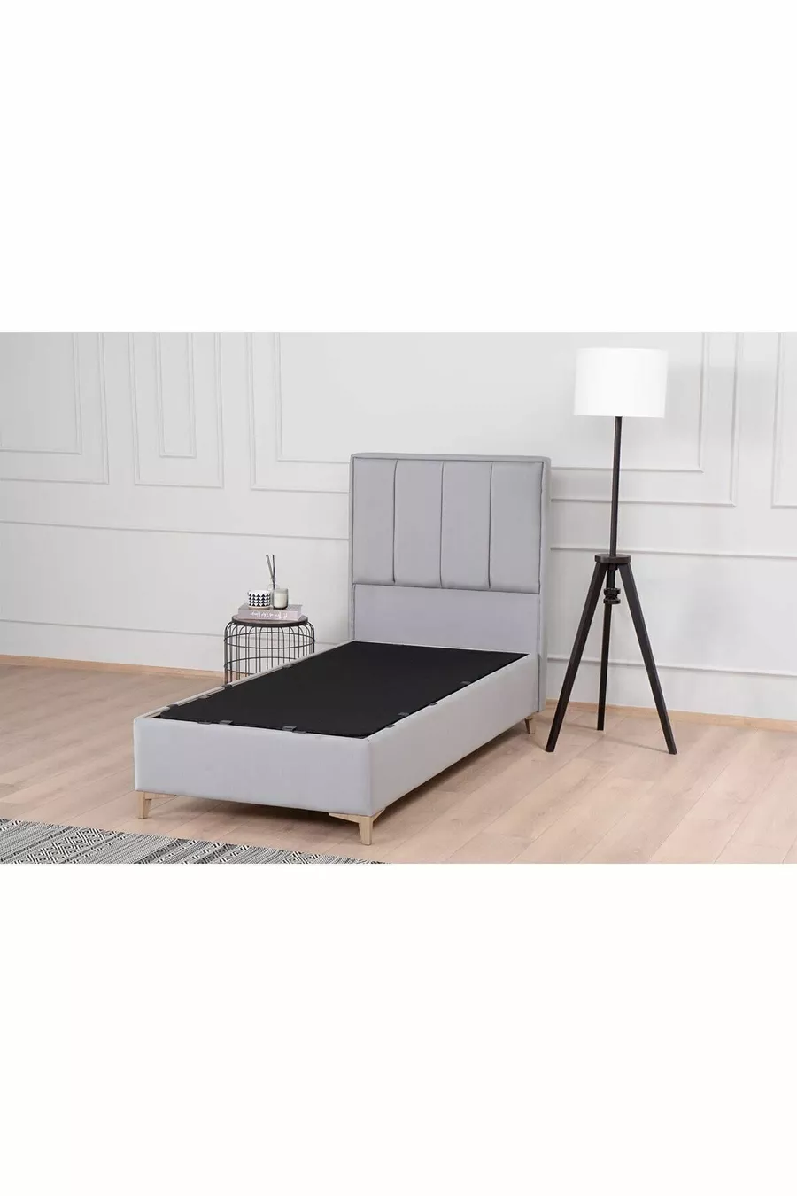 Lit coffre Gold Therapy gris (TÊTE DE LIT ET MATELAS NON INCLUS)