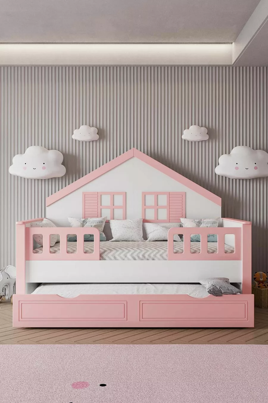 % Lit Montessori pour enfants en MDF avec tiroirs, rose